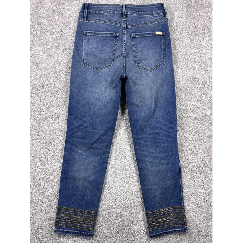 White House Black Market The Slim Crop High Rise Beaded‎ Hem Jeans Blue Womens 2